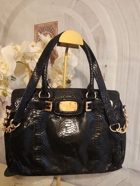 Michael Kors Black Hamilton Glossy Python Snakeskin Bag In EUC. Stunning Bag!